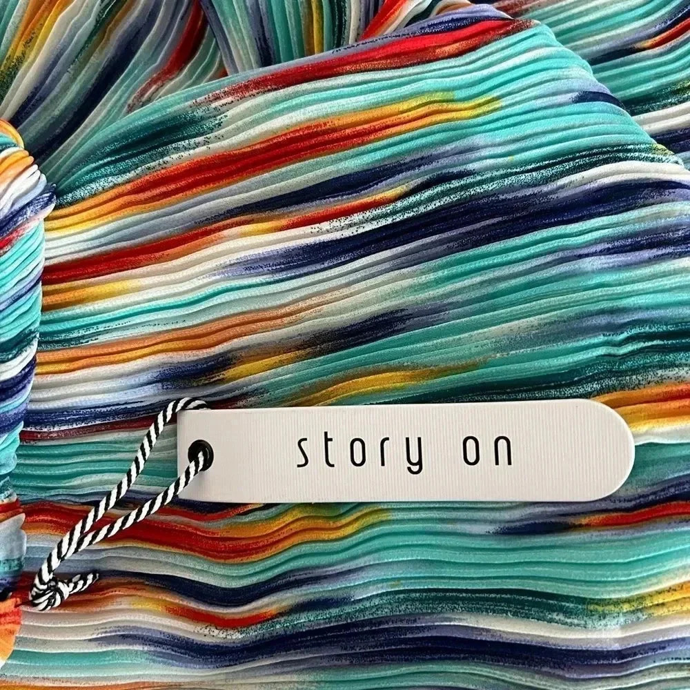 Story On Pleated Midi Skirt Multicolored Print Lined Sheer Elastic Waist - Picture 8 of 10